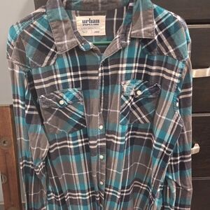 Urban Pipeline Teal and Gray Plaid Shirt